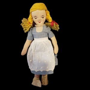 Vintage Edith Flack Ackley-Style Rag Doll Dutch Girl Embroidered Face Blonde
